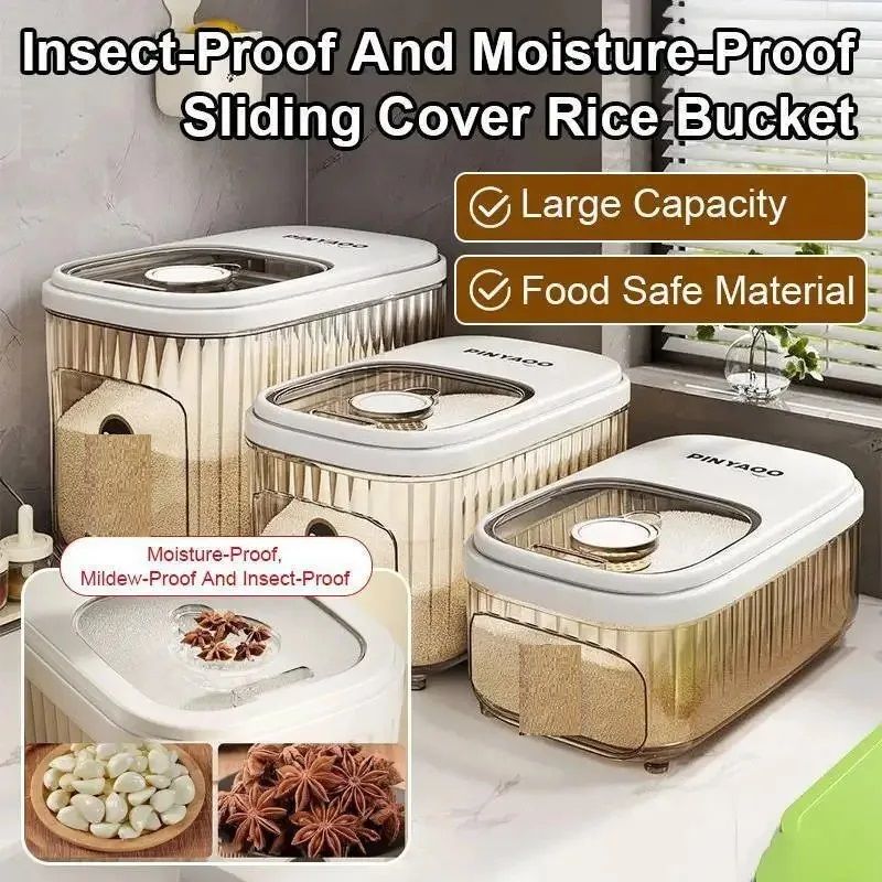 Household Large Capacity Sealed MoistureProof Rice Bucket  Kitchen Storage Container With Sliding C 3