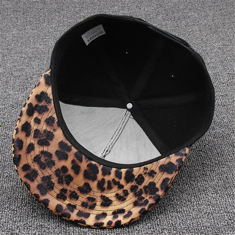 Leopard Snapback Cap Women Baseball Hat, Streetwear Flat Brim Cap, Hip Hop Gorras Sport Hat for Men and Women
