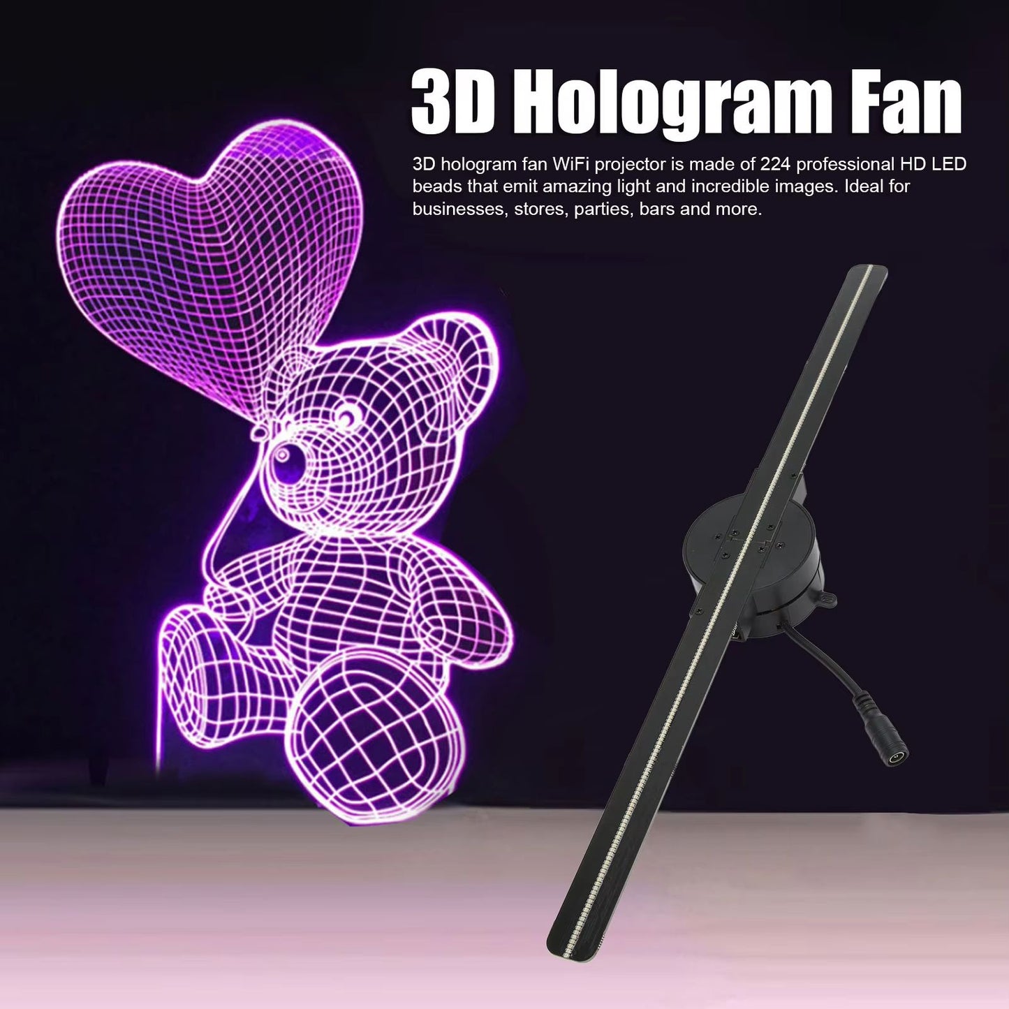 RainbowPro 16.5 Inch 3D Hologram Fan with 224 LED Light Beads and WiFi Control