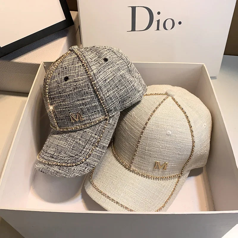 Women Rhinestone Letter M Baseball Cap Spring Adjustable Hip Hop Hat Fashion Shiny Cap For Outdoor  1
