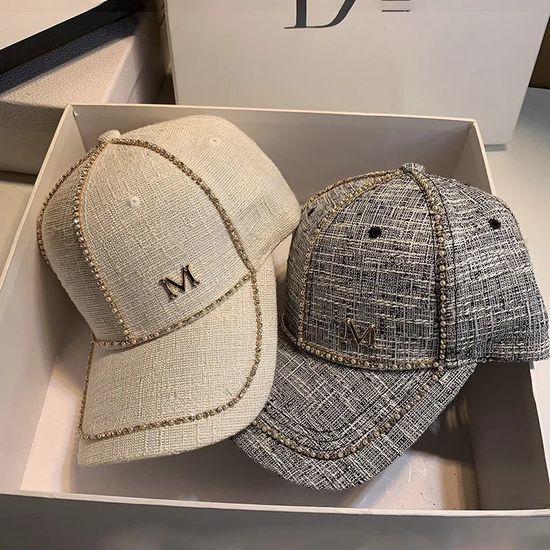 Women Rhinestone Letter M Baseball Cap Spring Adjustable Hip Hop Hat Fashion Shiny Cap For Outdoor  2