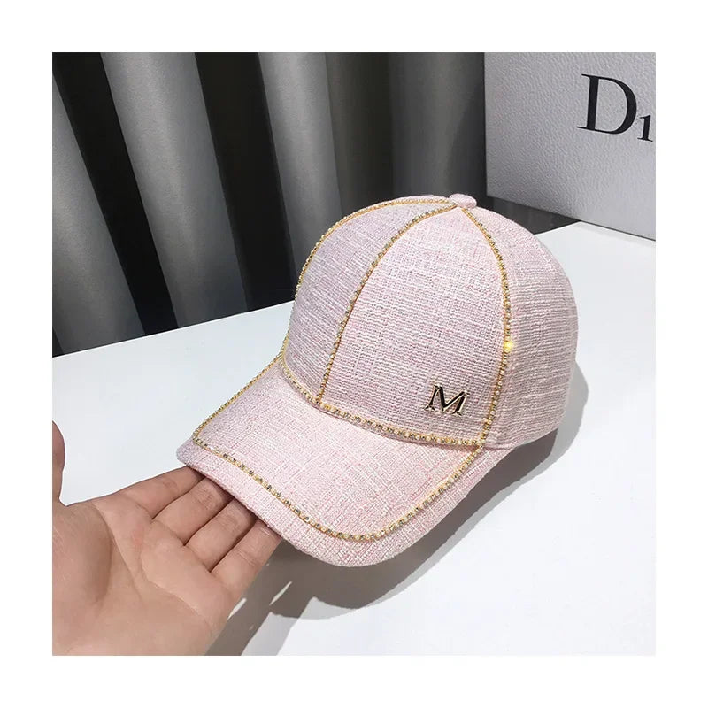 Women Rhinestone Letter M Baseball Cap Spring Adjustable Hip Hop Hat Fashion Shiny Cap For Outdoor  4