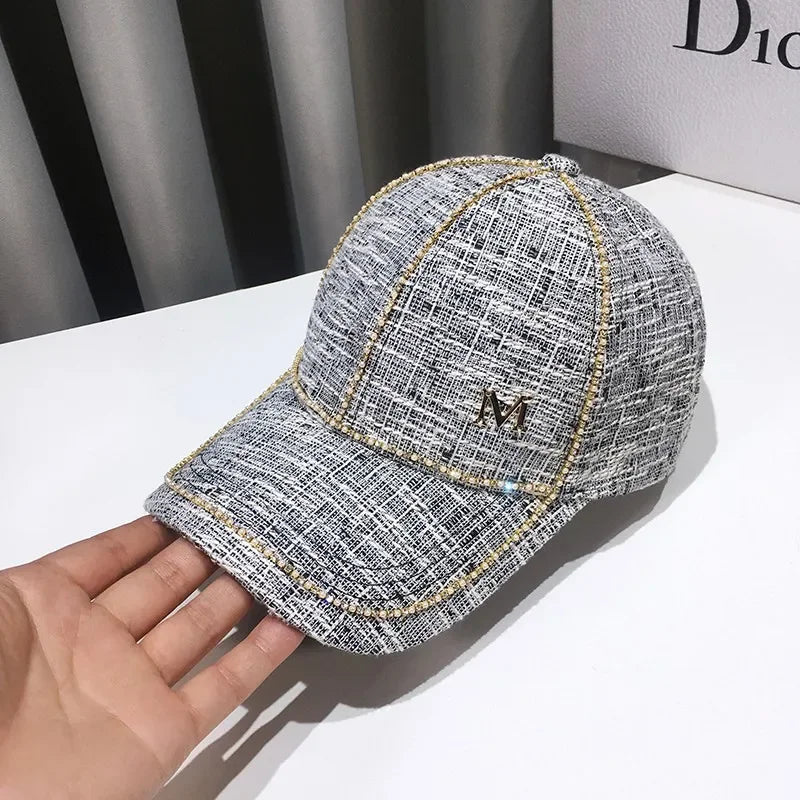 Women Rhinestone Letter M Baseball Cap Spring Adjustable Hip Hop Hat Fashion Shiny Cap For Outdoor  8