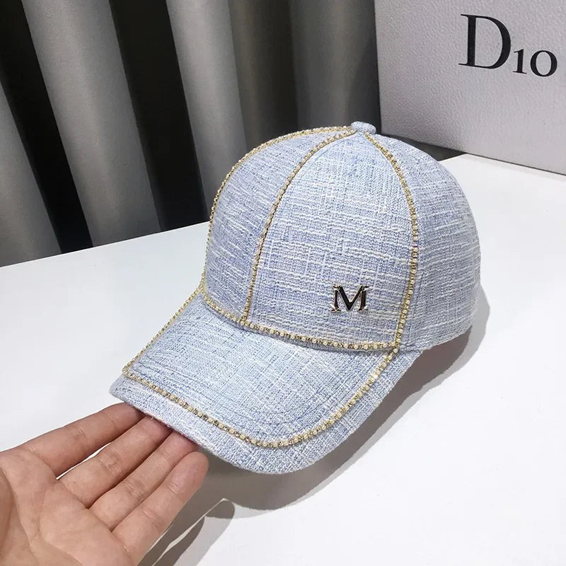Women Rhinestone Letter M Baseball Cap Spring Adjustable Hip Hop Hat Fashion Shiny Cap For Outdoor  9