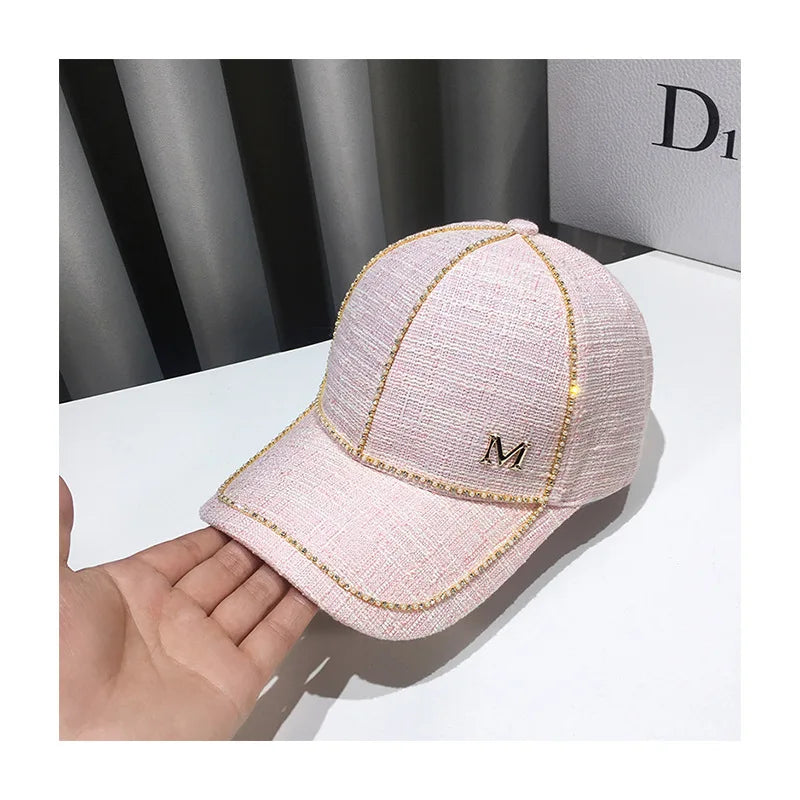Women Rhinestone Letter M Baseball Cap Spring Adjustable Hip Hop Hat Fashion Shiny Cap For Outdoor  11