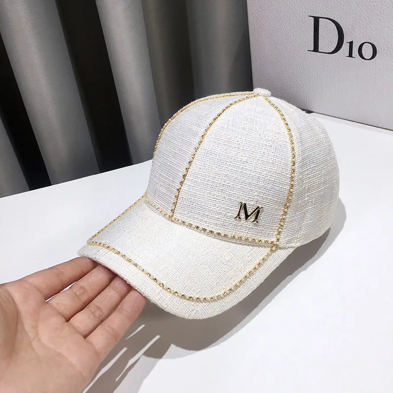 Women Rhinestone Letter M Baseball Cap Spring Adjustable Hip Hop Hat Fashion Shiny Cap For Outdoor  12