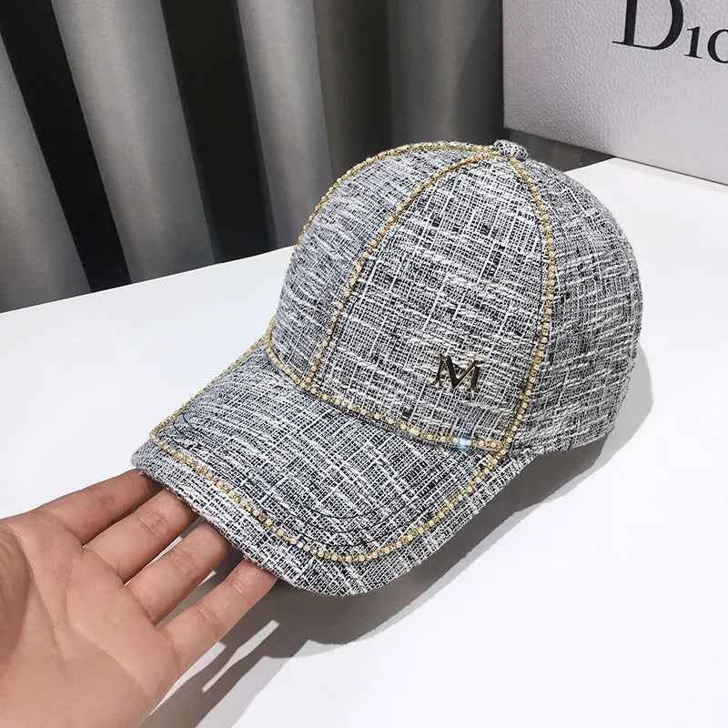 Women Rhinestone Letter M Baseball Cap Spring Adjustable Hip Hop Hat Fashion Shiny Cap For Outdoor  13