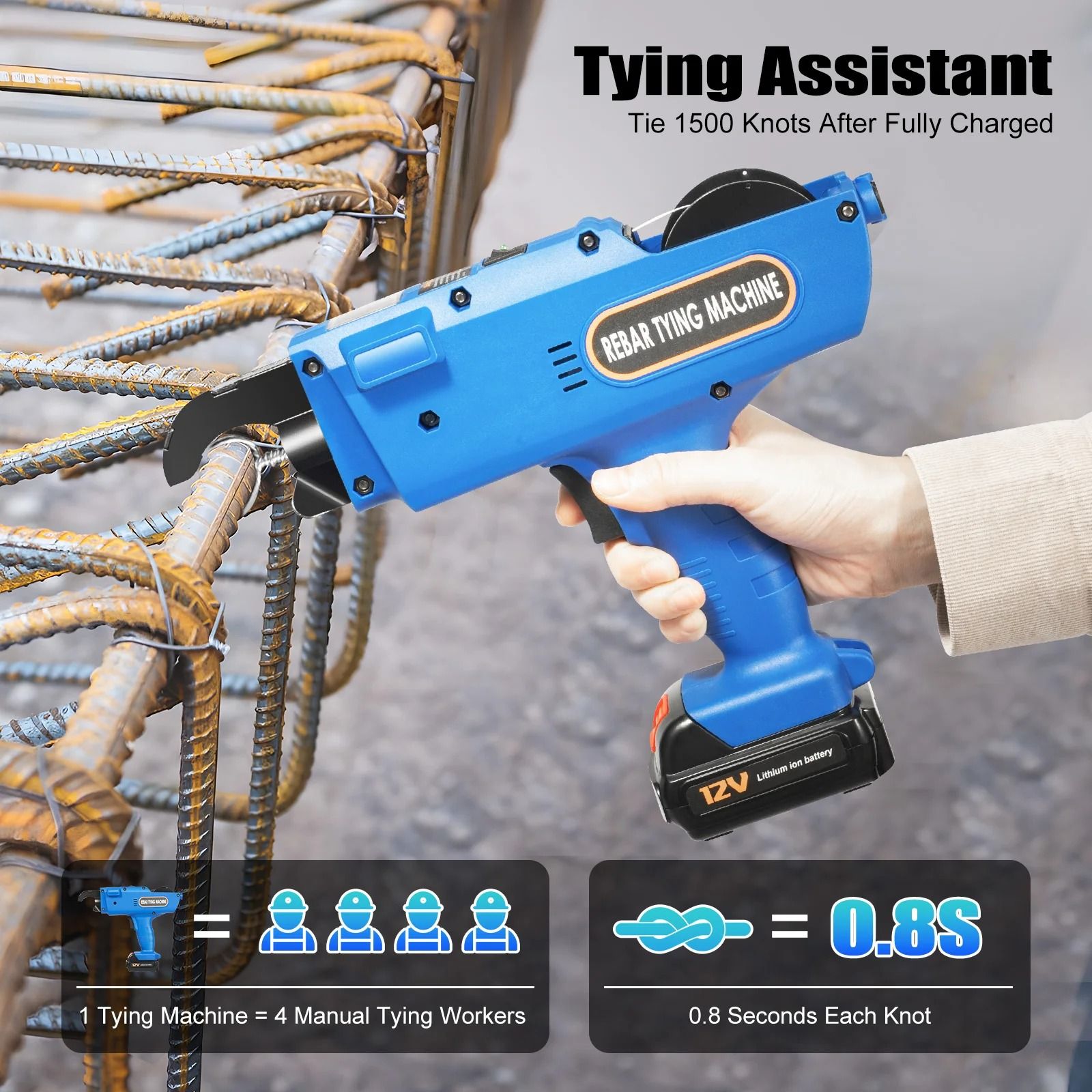 Cordless Electric Rebar Tie Machine with Battery for Fast Steel Bar Binding