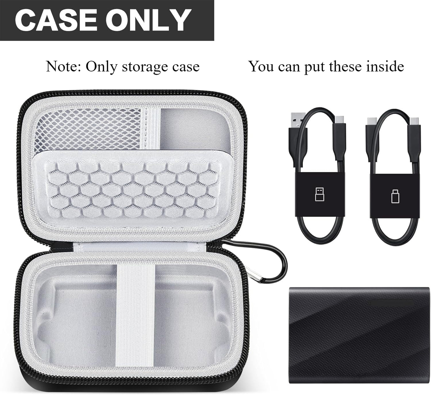 Carrying Case for Samsung T9 Portable, Shockproof Protective Storage Holder for USB External Solid State Drive, Cable