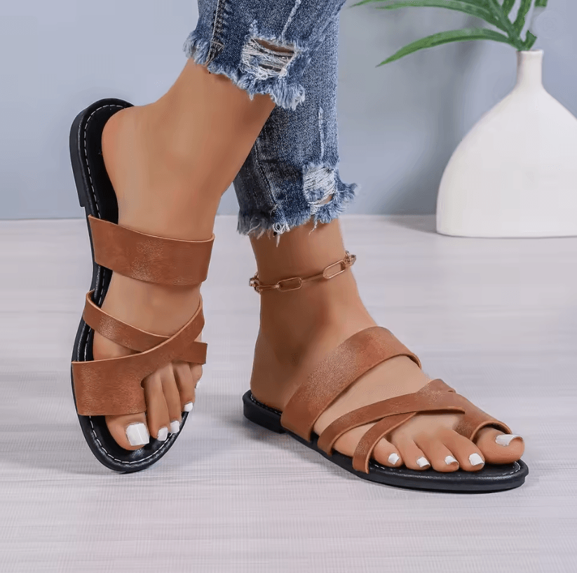 Elegant Square Toe Cross Strap Flat Sandals 5