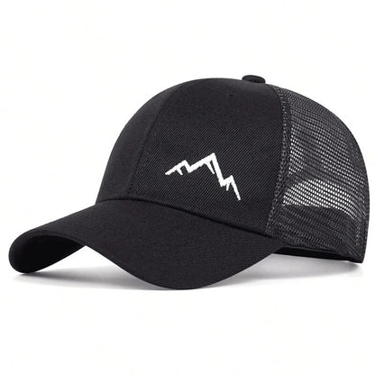 Adjustable Casual Unisex Mountain Range Embroidery Net Caps, Spring and Summer Outdoor Sun Hat for Men and Women