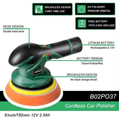 Cordless 12V Dual Action Car Polisher for Wireless Auto Detailing