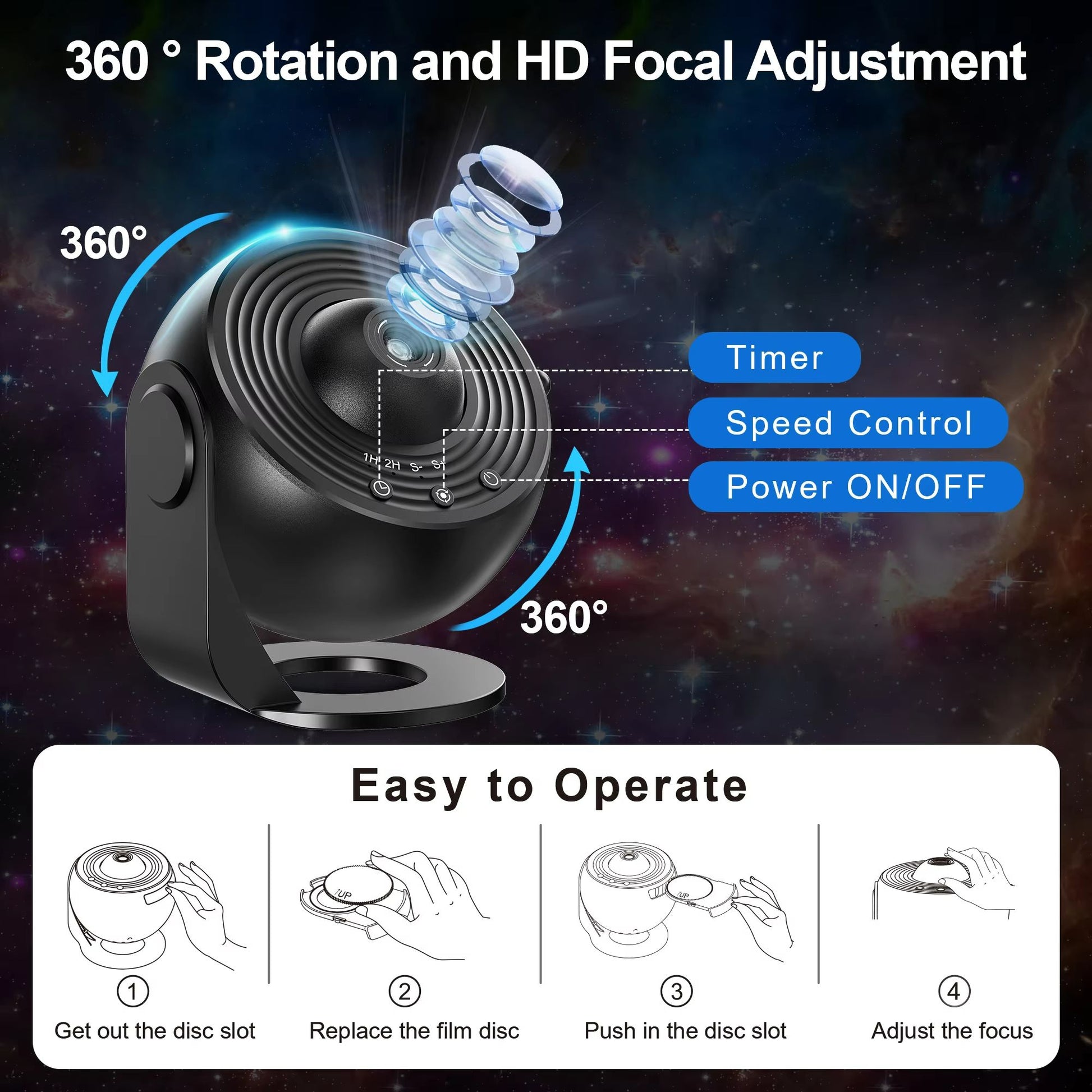 NightSky Galaxy Planetarium Projector  Realistic Galaxy Projector With Solar System Discs  Moon Con 4