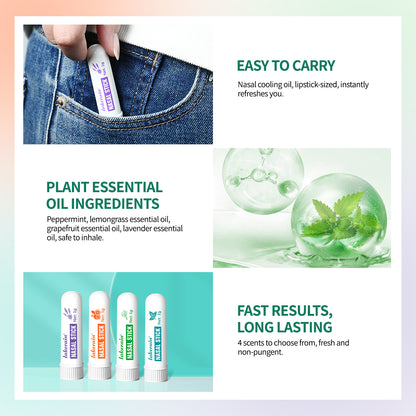 Nasal Stick Portable Cooling Oil, Easy Nasal Inhalation Refreshing Stick, Long Lasting Effect, Energizing Inhaler