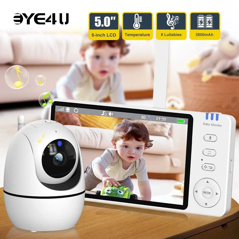 5Inch PTZ Video Baby Monitor With Camera Temperature Sensor And Lullabies 1