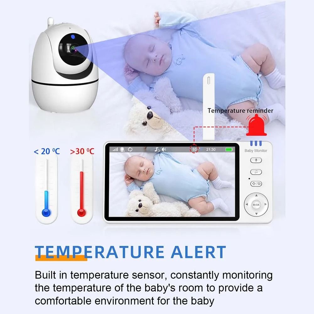 5Inch PTZ Video Baby Monitor With Camera Temperature Sensor And Lullabies 4