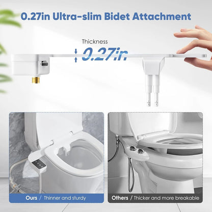 Self Cleaning Bidet Attachment with Dual Nozzles and Ultra Thin Design