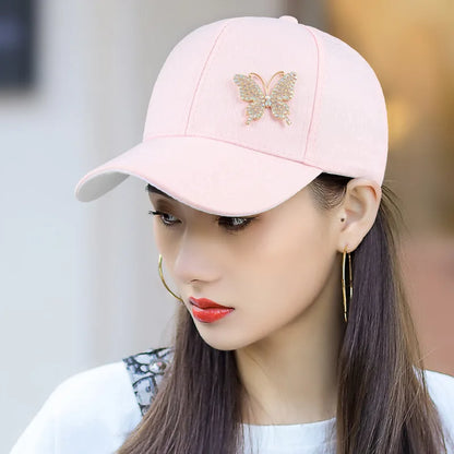 Ladies Versatile Summer Cap, Rhinestone Butterfly Sun Hat, Fashion Sweat Absorbing Baseball Cap
