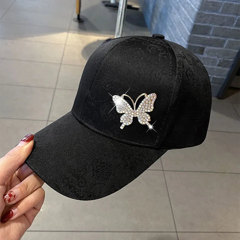 Ladies Versatile Summer Cap, Rhinestone Butterfly Sun Hat, Fashion Sweat Absorbing Baseball Cap