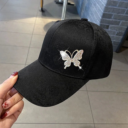 Ladies Versatile Summer Cap, Rhinestone Butterfly Sun Hat, Fashion Sweat Absorbing Baseball Cap
