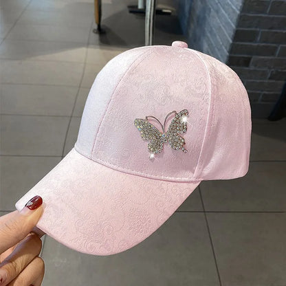 Ladies Versatile Summer Cap, Rhinestone Butterfly Sun Hat, Fashion Sweat Absorbing Baseball Cap