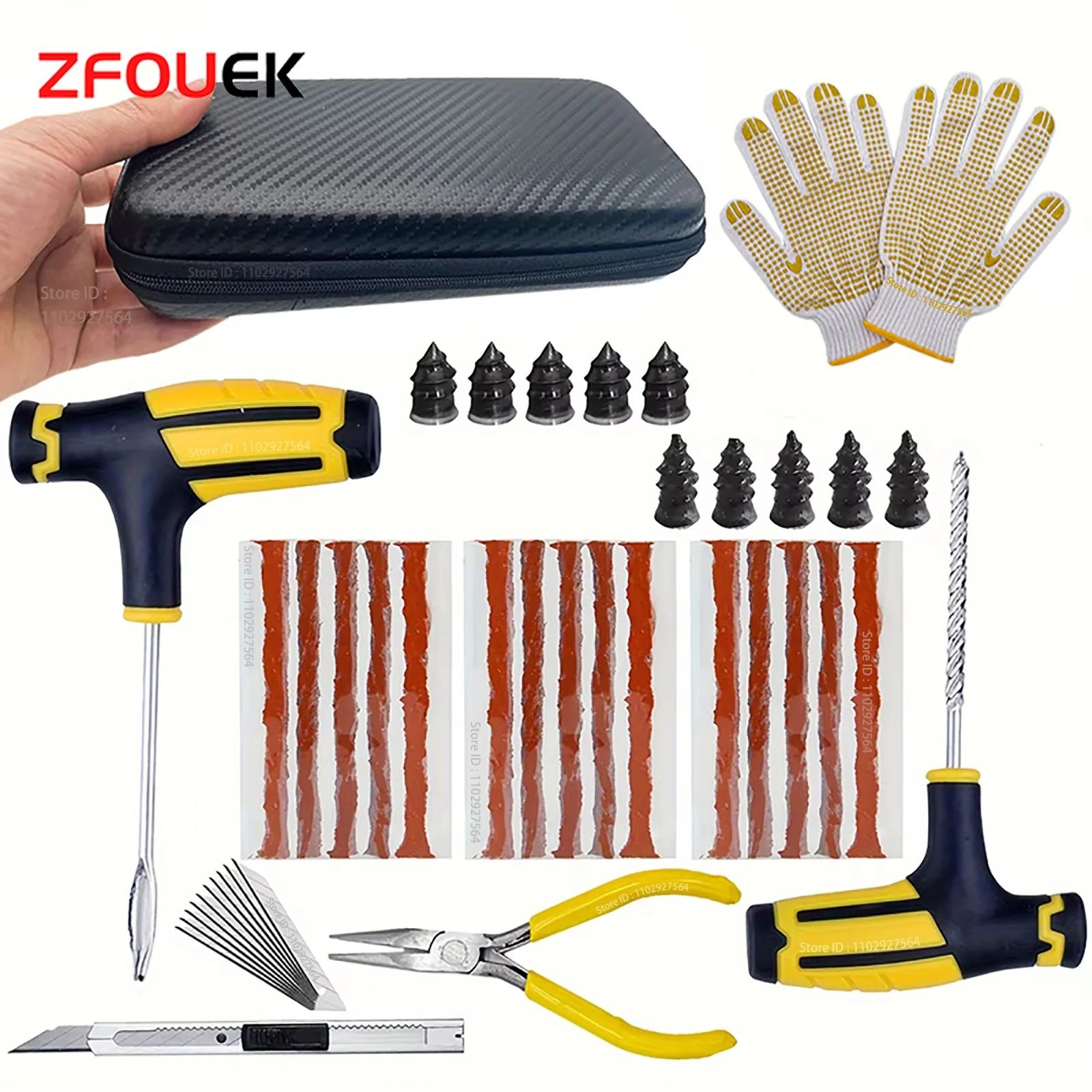 Emergency Car Tire Repair Plug Kit with Plug Strip Tools
