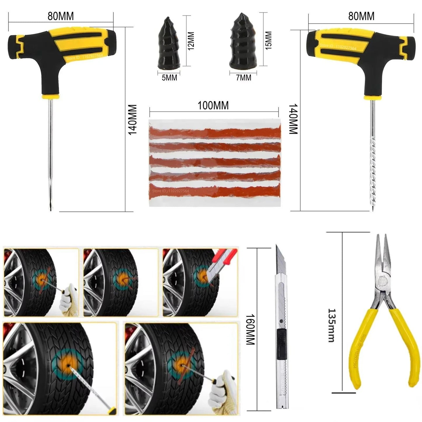Emergency Car Tire Repair Plug Kit With Plug Strip Tools 2