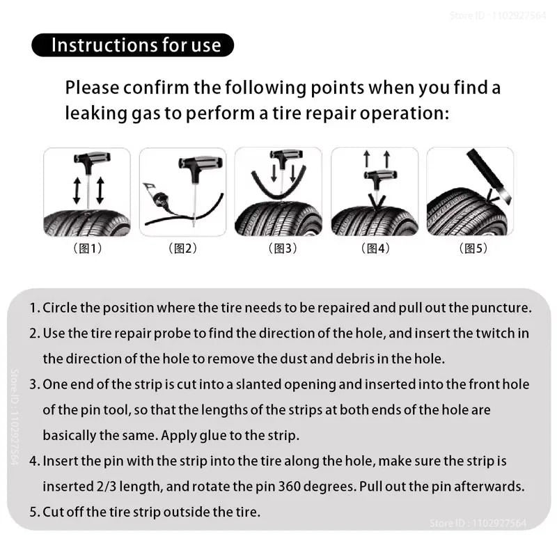 Emergency Car Tire Repair Plug Kit With Plug Strip Tools 4