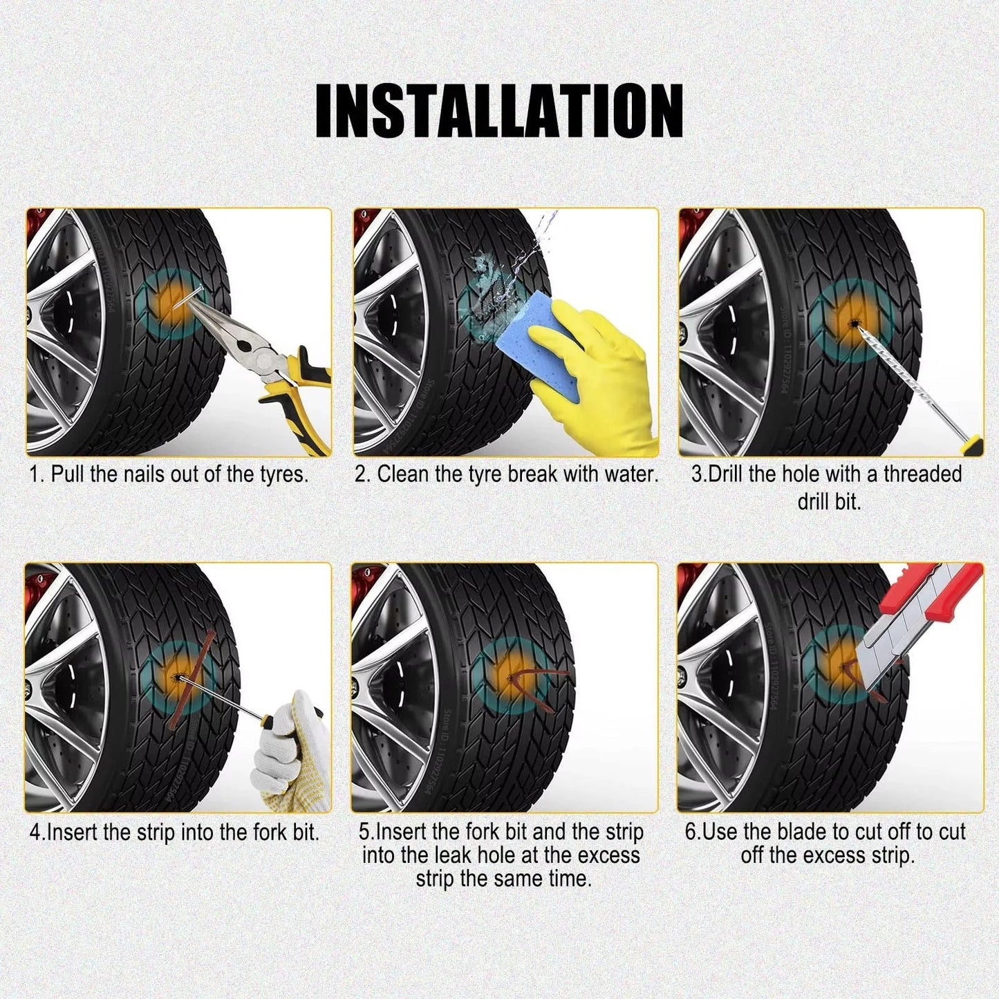 Emergency Car Tire Repair Plug Kit With Plug Strip Tools 5