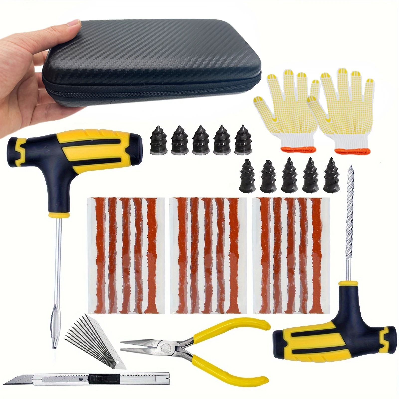 Emergency Car Tire Repair Plug Kit With Plug Strip Tools 8