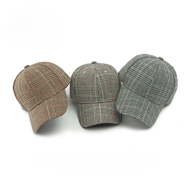 Men Outdoor Sun Cap for Spring Summer, Classic Checkered Hard Top Hat, Sunscreen Visor Baseball Cap for Women