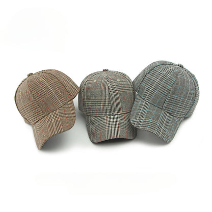 Men Outdoor Sun Cap for Spring Summer, Classic Checkered Hard Top Hat, Sunscreen Visor Baseball Cap for Women