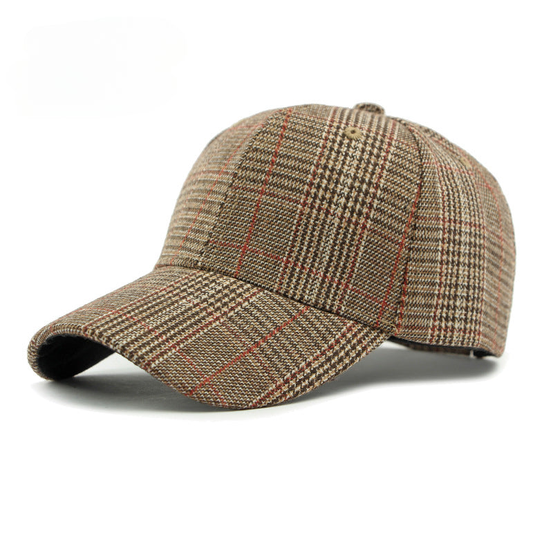 Men Outdoor Sun Cap for Spring Summer, Classic Checkered Hard Top Hat, Sunscreen Visor Baseball Cap for Women