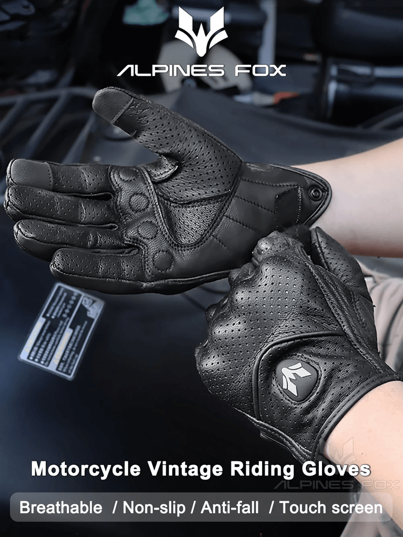 Vintage Leather Motorcycle Gloves Men Touchscreen Retro Style