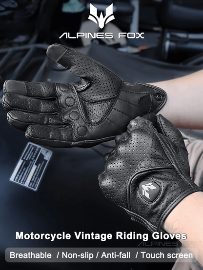 Vintage Leather Motorcycle Gloves Men Touchscreen Retro Style