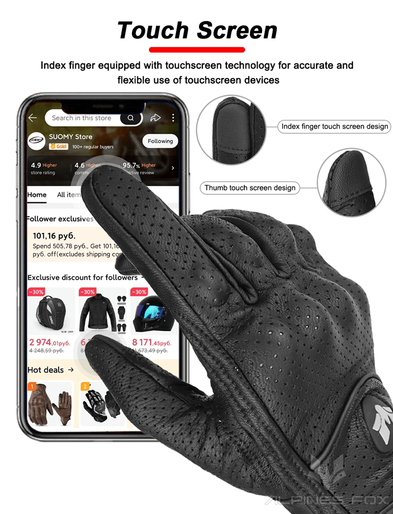 Vintage Leather Motorcycle Gloves Men Touchscreen Retro Style 2