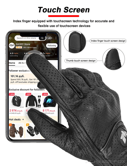 Vintage Leather Motorcycle Gloves Men Touchscreen Retro Style 2