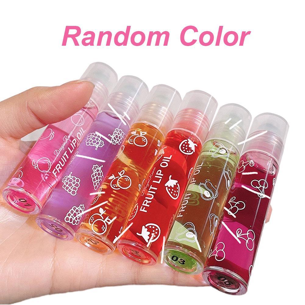 6 Colors Roll-on Fruit Essence Lip Oil, Moisturizing Lipstick Hydrating Gloss, Random Transparent Lip Balm
