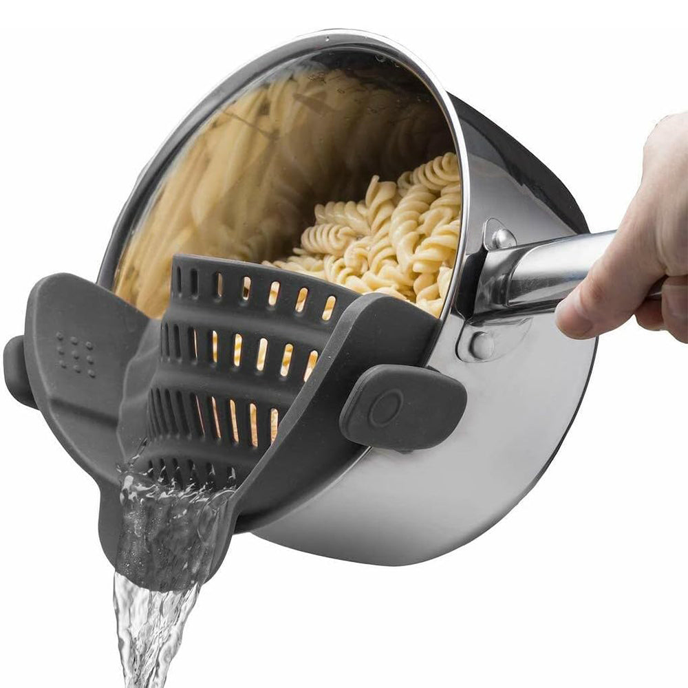 Clip On Silicone Strainer for Pots and Pans, Kitchen Drain Rack for Pasta, Noodles, Vegetables, Fruits, Colander Tool