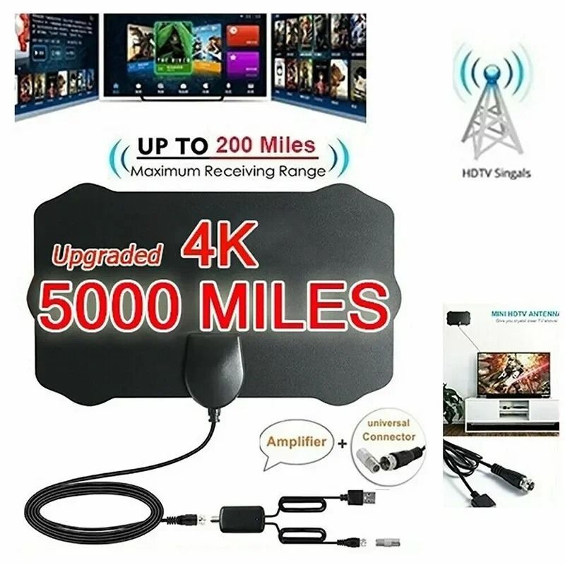 4K Digital TV Antenna with High Gain Booster and Flat Indoor Design