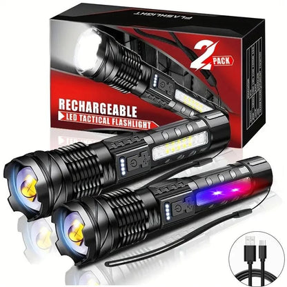 Powerful LED Flashlight With Side Light USB Rechargeable Zoom Camping Lantern 1