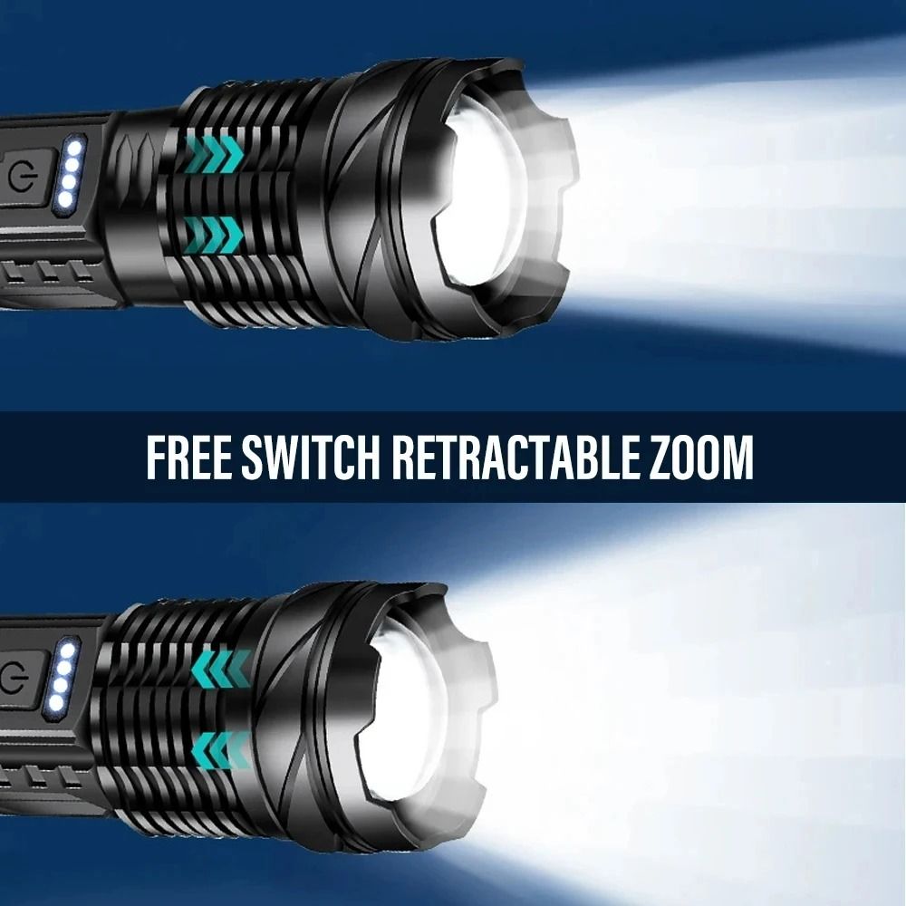 Powerful LED Flashlight With Side Light USB Rechargeable Zoom Camping Lantern 6