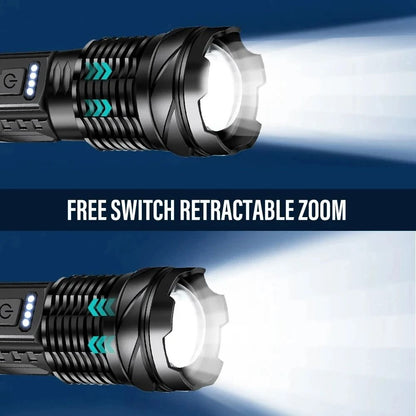 Powerful LED Flashlight With Side Light USB Rechargeable Zoom Camping Lantern 6