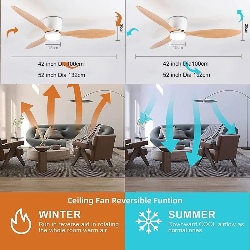 42 And 52 Inch Ceiling Fan With LED Light And Remote Control 2