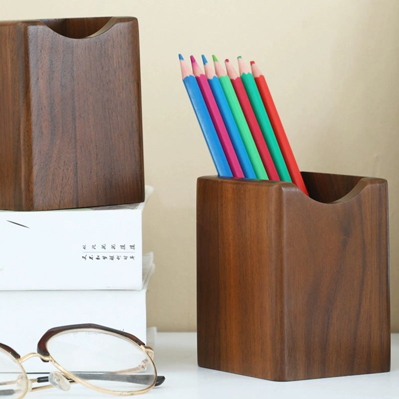 Natural Walnut Pen Holder, Wooden Ink Pen Storage Case for Desk, Writing Stationary Organizer, Office School Supplies