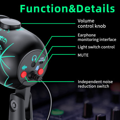 USB Microphone For Gaming And Streaming PC Mac Mic With RGB Lights Mute Noise Reduction Stereo Moni 1