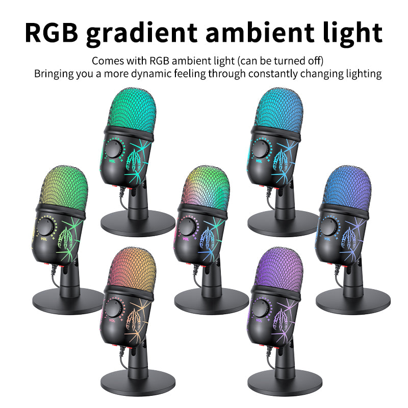 USB Microphone For Gaming And Streaming PC Mac Mic With RGB Lights Mute Noise Reduction Stereo Moni 3