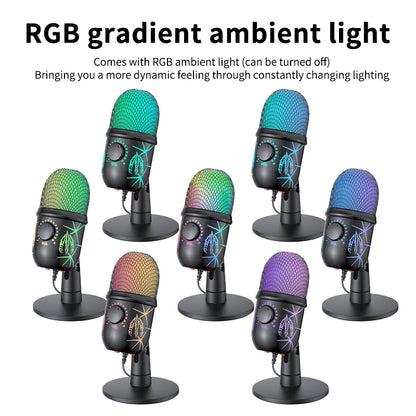 USB Microphone For Gaming And Streaming PC Mac Mic With RGB Lights Mute Noise Reduction Stereo Moni 3