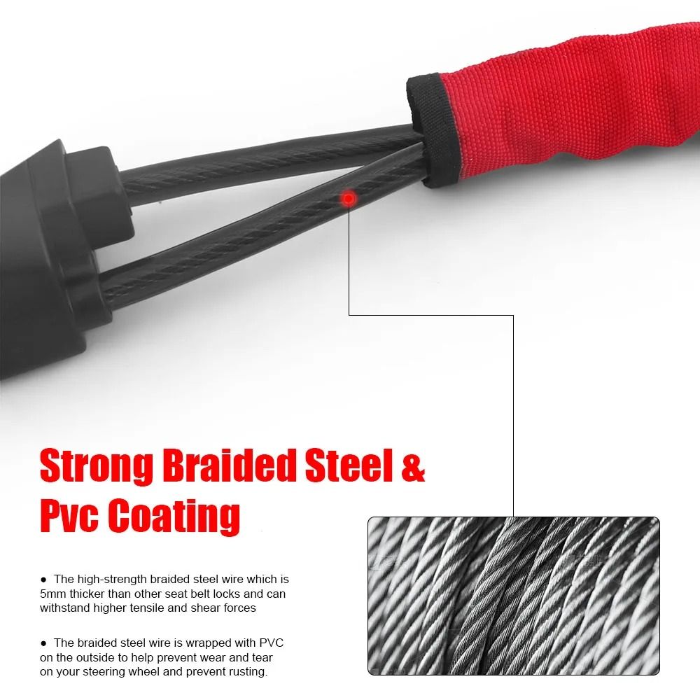 Anti Theft Steering Wheel Lock With Steel Rope And Seat Belt Socket 3