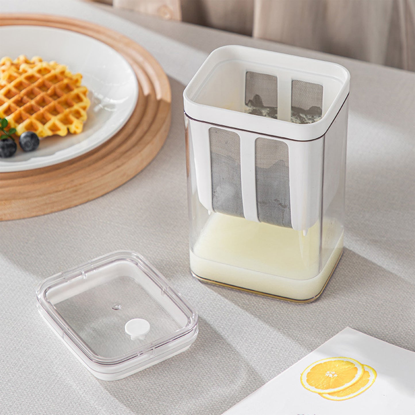 Greek Yogurt Strainer 1800ml with Filter Cloth, Whey Separator for Home Use, Kitchen Yogurt Making Filtration Tool